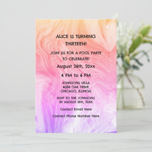 13誕生日ピンクアート抽象芸術カスタム年齢ガーリー 招待状 (スタンド正面)