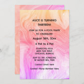 13誕生日ピンクアート抽象芸術カスタム年齢ガーリー 招待状 (正面/裏面)