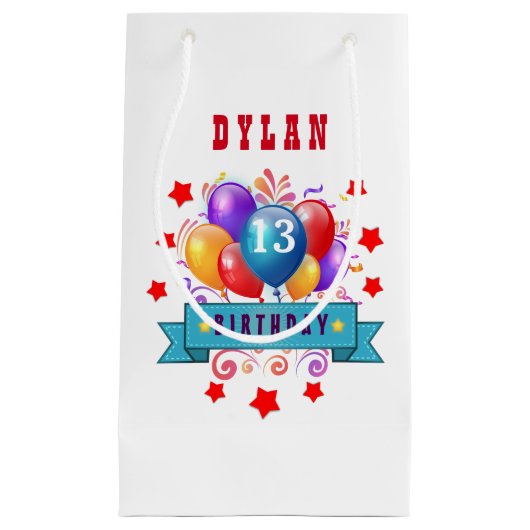 13誕生日フェスティバル風船と赤星102Z スモールペーパーバッグ (正面)