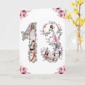 13誕生日フォトコラージガールピンク花白 カード (黄色い花)