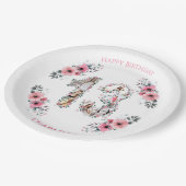 13誕生日フォトコラージガールピンク花白 ペーパープレート (アングル)