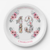 13誕生日フォトコラージガールピンク花白 ペーパープレート (正面)