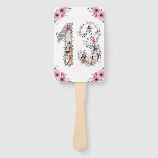 13誕生日フォトコラージピンクガールフラワーホワイト ハンドファン (正面)