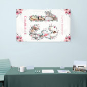 13誕生日フォトコラージピンクフラワーガールホワイト 横断幕 (トレードショー)