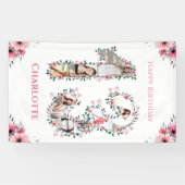 13誕生日フォトコラージピンクフラワーガールホワイト 横断幕 (横)