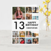 13誕生日フォトコラージュ13枚白黒 カード (黄色い花)