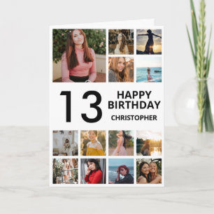 13誕生日フォトコラージュ13枚白黒 カード