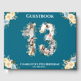 13誕生日フォトティール(緑がかった色)コラージュ黄花 ゲストブック