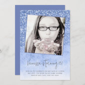 13誕生日ブルーグリッター10代の写真 招待状 (正面/裏面)