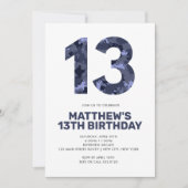 13誕生日ブルー迷彩柄10代の 招待状 (正面)
