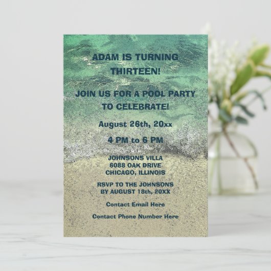 13誕生日プールサンディビーチウォータークール抽象芸術 招待状 (スタンド正面)