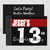 13誕生日モダンFor Him Red White Black G200 招待状 (正面/裏面)