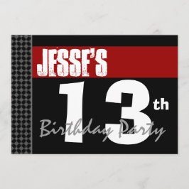 13誕生日モダンFor Him Red White Black G200 招待状