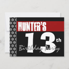 13誕生日モダンFor Him Red White Black G206 招待状