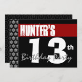 13誕生日モダンFor Him Red White Black G206 招待状 (正面/裏面)