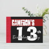 13誕生日モダンFor Him Red White Black G208 招待状 (スタンド正面)