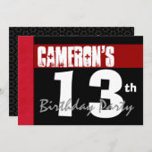 13誕生日モダンFor Him Red White Black G208 招待状 (正面/裏面)