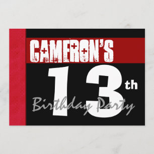 13誕生日モダンFor Him Red White Black G208 招待状
