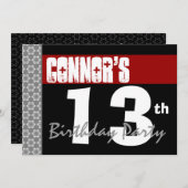 13誕生日モダンFor Him Red White Black G211 招待状 (正面/裏面)