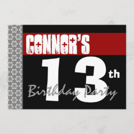 13誕生日モダンFor Him Red White Black G211 招待状