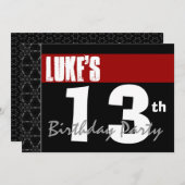 13誕生日モダンFor Him Red White Black G213 招待状 (正面/裏面)