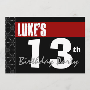 13誕生日モダンFor Him Red White Black G213 招待状