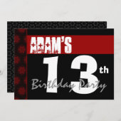 13誕生日モダンFor Him Red White Black G218 招待状 (正面/裏面)