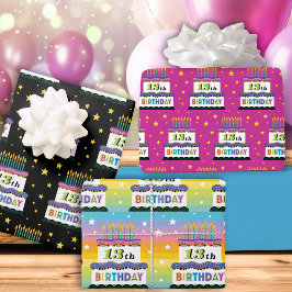 13誕生日レインボーストライプズケーキラッピング紙 ラッピングペーパーシート