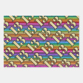 13誕生日レインボーストライプ金ゴールド番号グリッター ラッピングペーパーシート (正面)