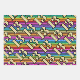 13誕生日レインボーストライプ金ゴールド番号グリッター ラッピングペーパーシート