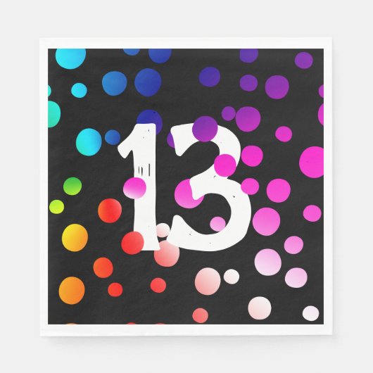 13誕生日レインボードットオンブラック スタンダードランチョンナプキン (正面)