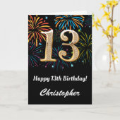 13誕生日レインボー花火ブラック&金ゴールド カード (黄色い花)