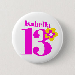 13誕生日女子ピンクボタン/バッジ 缶バッジ