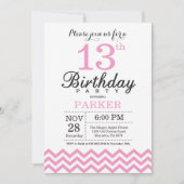 13誕生日招待状ピンクシェブロン 招待状 (正面)