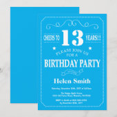 13誕生日招待状ブルーとホワイト 招待状 (正面/裏面)