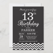 13誕生日招待状白黒シェブロン 招待状 (正面)
