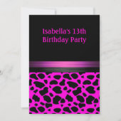 13誕生日暗い赤紫色ピンク黒動物パターン 招待状 (正面)