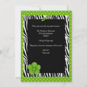 13誕生日白黒ゼブラグリーンスポット花 招待状 (裏面)