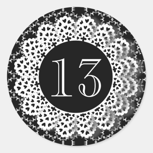 13誕生日白黒パターンレースV13 ラウンドシール (正面)