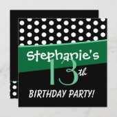 13誕生日目のかわいい水玉模様が少女に 招待状 (正面/裏面)