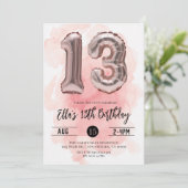 13誕生日赤面ピンク招待状 招待状 (スタンド正面)