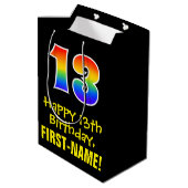 13誕生日:おもしろいはっきりした、カラフルレインボー「13」 ミディアムペーパーバッグ (裏面アングル)