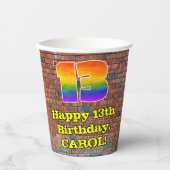13誕生日:おもしろいグラフィティインスパイアレインボー13 紙コップ (正面)