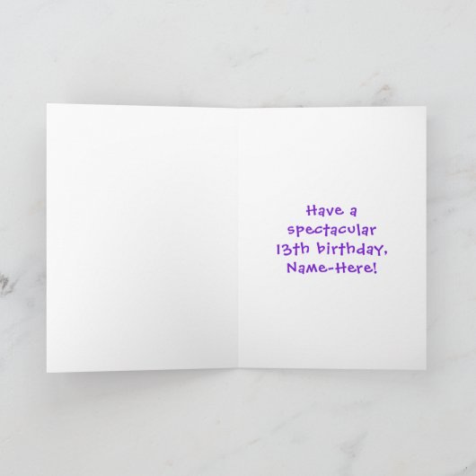 13誕生日:おもしろいケーキとキャンドル+名前をカスタムする カード (内部)