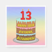 13誕生日:おもしろいケーキとキャンドル+名前をカスタムする スタンダードランチョンナプキン (正面)
