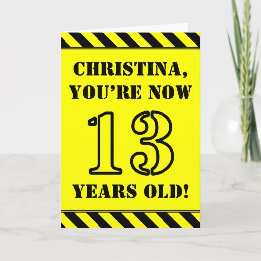 13誕生日:おもしろいステンシルスタイル文字、名前をカスタムする カード (正面)