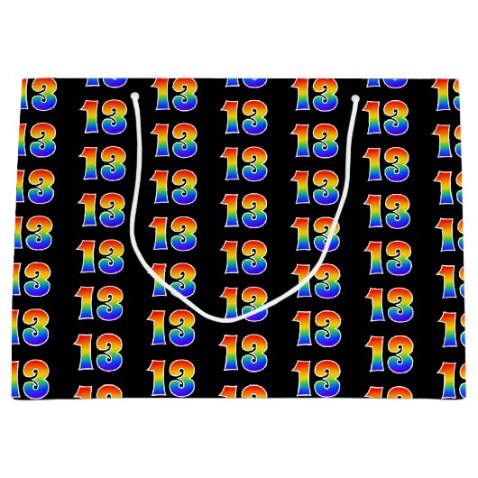 13誕生日:おもしろいレインボーイベント第13パターン ラージペーパーバッグ (正面)