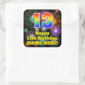 13誕生日:おもしろい花火ルック、虹# 13 スクエアシール (バッグ)