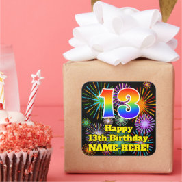 13誕生日:おもしろい花火ルック、虹# 13 スクエアシール