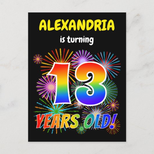 13誕生日-おもしろい花火、レインボールック"13" ポストカード (正面)